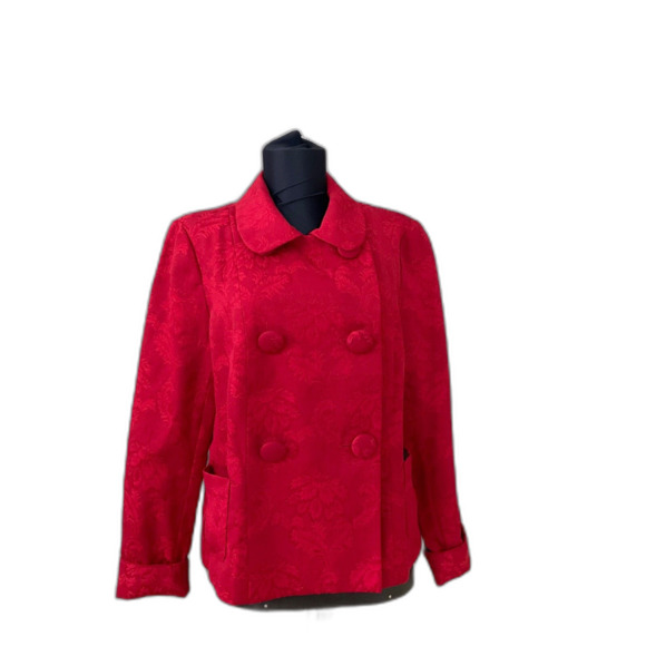 Talbots Red Blazer Jacket Double Breasted Jacquard Lined Women's Size M Career - Picture 1 of 13